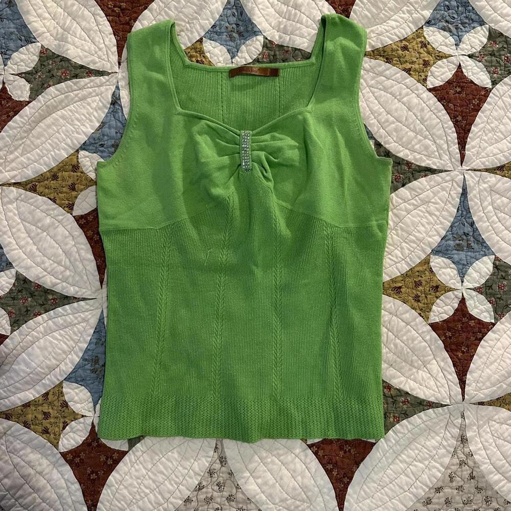 Y2K grail green tank top w sparkle detail Size L fairy winx clueless mean girls